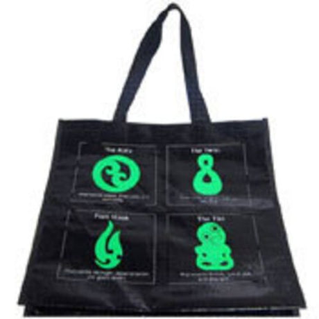Eco-friendly Shopper Bag featuring Maori designs, perfect for groceries, beach trips, and showcasing kiwi culture.