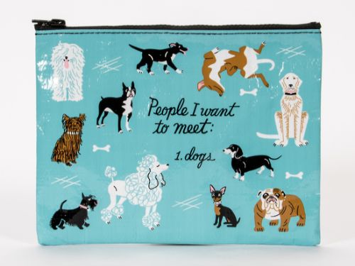 Eco-friendly zipper pouch featuring dog illustrations by Michael Mabry, perfect for storing essentials on-the-go.
