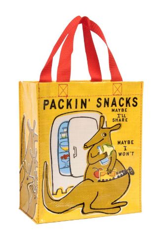 Eco-friendly Handy Tote in vibrant colors for organizing snacks on-the-go, made from recycled materials.