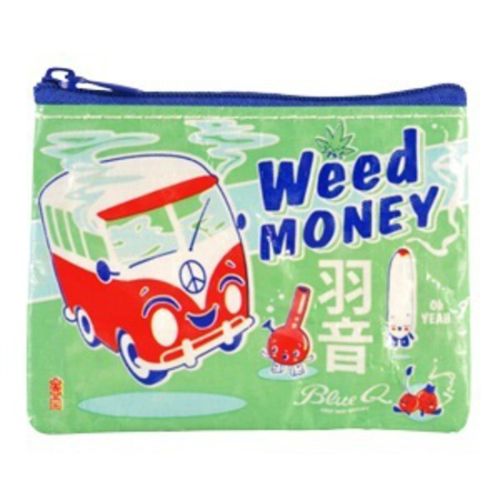 Compact coin purse in recycled material with 'Weed Money' design, perfect for stashing cash or tokens on-the-go.