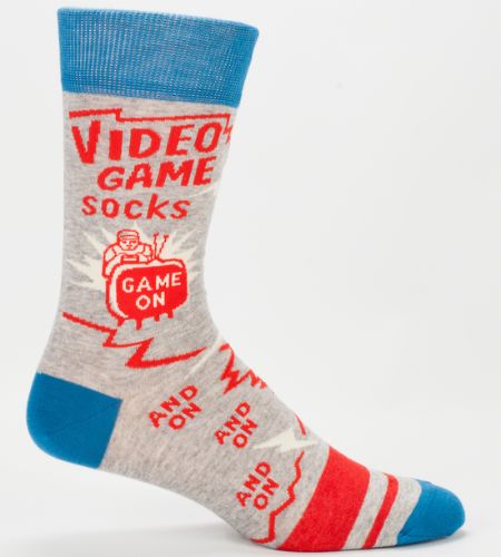 Men's Video Game Socks featuring nostalgic designs for gamers, crafted for comfort from cotton, nylon, and spandex.