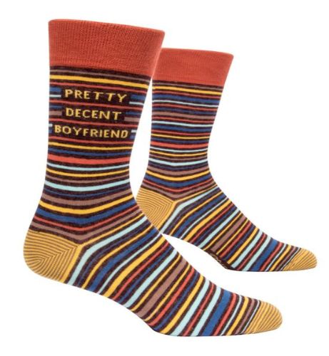 Funky men's socks with humorous message, blending comfort and style, perfect for casual wear or lounging.