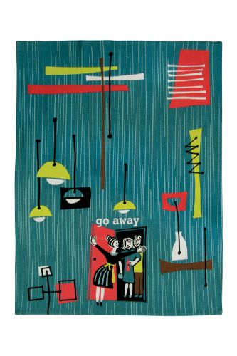 Whimsical 'Go Away' dish towels in unbleached cotton, perfect for drying dishes with humor and style.