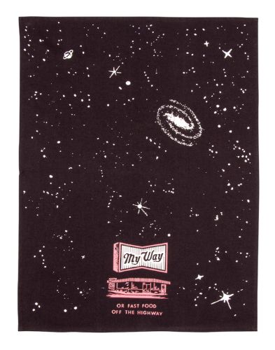 Humorous 'My Way Or Fast Food' dish towels in 100% unbleached cotton, ideal for drying dishes with style.