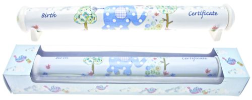 Blue Elephant Birth Certificate Holder
