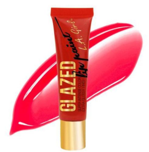 LA Girl Glazed Lip Paint in Feisty: Bold, glossy lip color with nourishing vitamin E and peppermint for a vibrant pout.