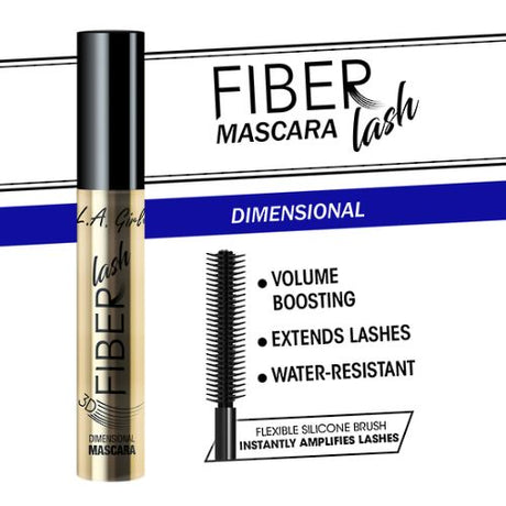 LA Girl Mascara Fiber Lash enhances volume and length with a water-resistant formula and nourishing panthenol for healthier lashes.