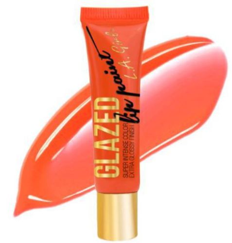 LA Girl Glazed Lip Paint in Hot Mess: vibrant pigmented color with a glossy finish, enriched with vitamin E and peppermint oil.