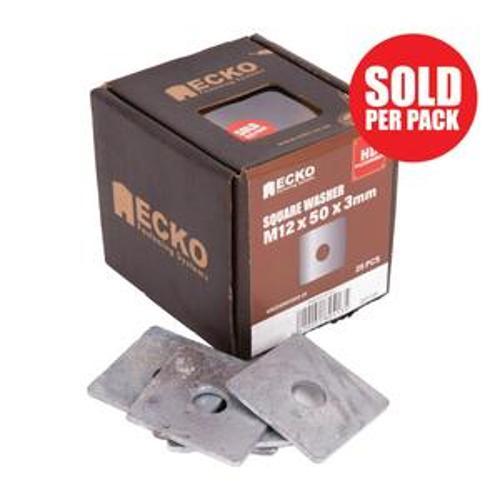 Square Washer Galvanised M12 - Ecko 50mm 3mm sold as per a 25 box