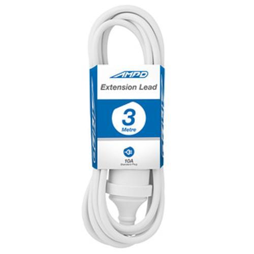 Extension Lead 3m 10A White - AMPD