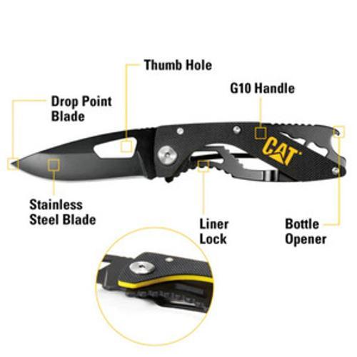 Folding Skeleton Knife With Bottle Opener and Black Blade - CAT 155mm 980267