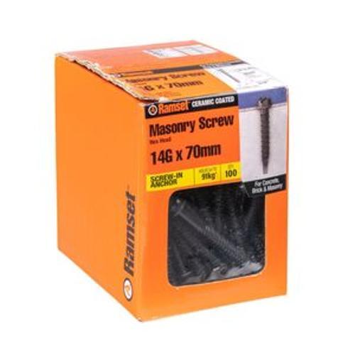 Masonry AnkaScrew 14g x 70mm Hex Black 100 Box - Ramset