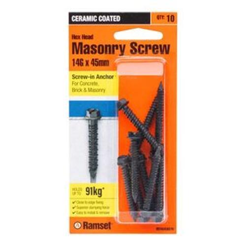 Masonry AnkaScrew 14g x 45mm Hex Black 10 Pack - Ramset