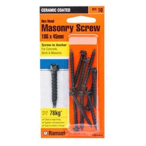 Masonry AnkaScrew 10g x 45mm Hex Black- 10 Pack - Ramset