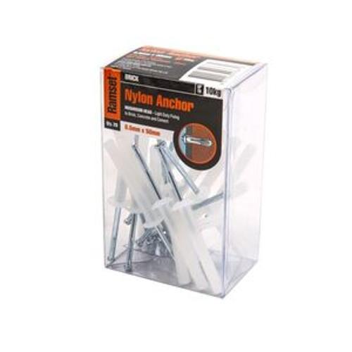 Mushroom Head Nylon Anchor M6.5 - Ramset 50mm ZP nail 20 Pack