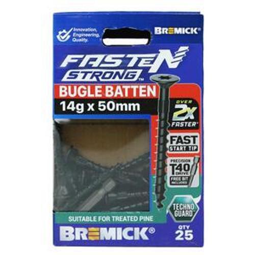 Fasten Strong Bugle Head Batten Screw 14g 50mm Black T40 inc. Driver Bit 25pk