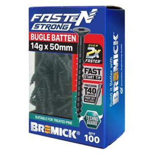 Fasten Strong Bugle Head Batten Screw 14g 50mm Black T40 inc. Driver Bit 100pk
