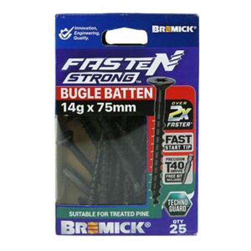 Fasten Strong Bugle Head Batten Screw 14g 75mm Black T40 inc. Driver Bit 25pk