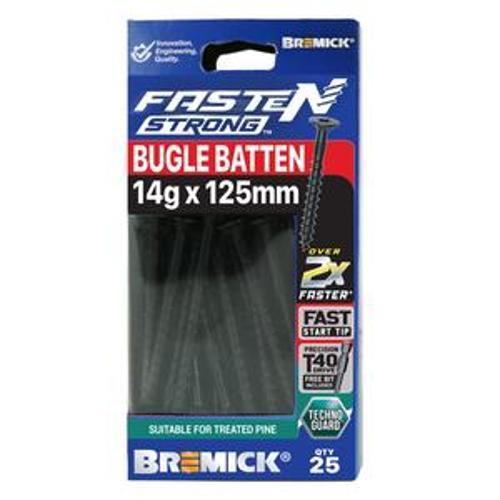Fasten Strong Bugle Head Batten Screw 14g 125mm Black T40 inc. Driver Bit 25pk