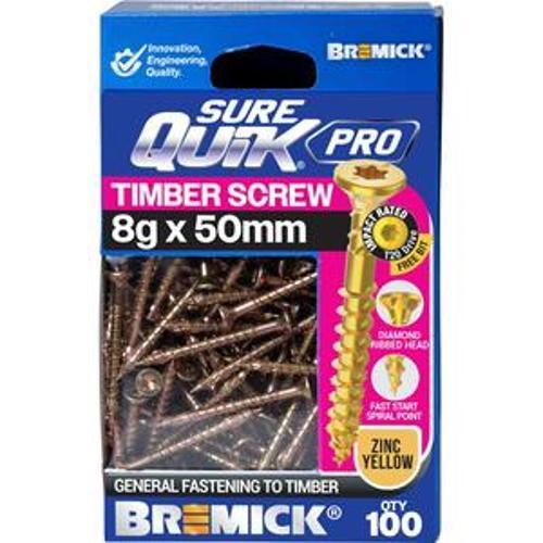 SureQuik Pro Wood Screw - Bremick 8G 50mm ZINC T20 100 Packet