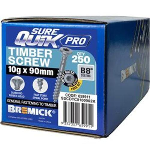 SureQuik Pro Wood Screw - Bremick 10G 90mm B8 T25 250 Packet