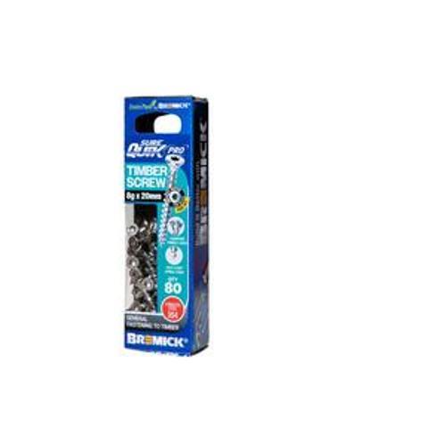 SureQuik Pro Wood Screw - Bremick 8G 20mm SS T304 T20 80 Packet