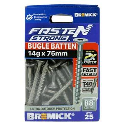 Fasten Strong Bugle Head Batten Screw B8 coated T40 inc. Driver Bit 14g 75mm