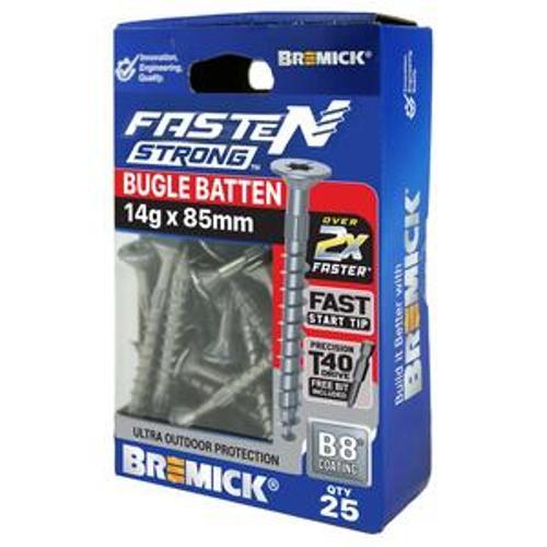 Fasten Strong Bugle Head Batten Screw B8 coated T40 inc. Driver Bit 14g 85mm