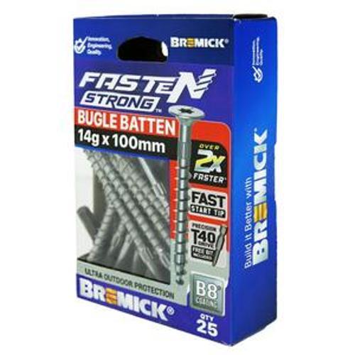 Fasten Strong Bugle Head Batten Screw B8 coated T40 inc. Driver Bit 14g 100mm