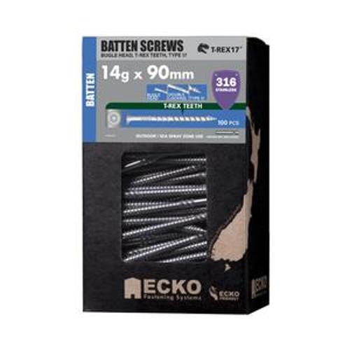 Batten Screw 90mm 14g 100 Pack Bugle Head T316 Stainless Steel - Ecko