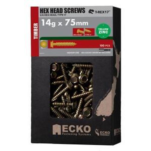 Bracket Screw Hex Head No Neo Washer Zinc Plated - Ecko 14g 75mm 200 Pack