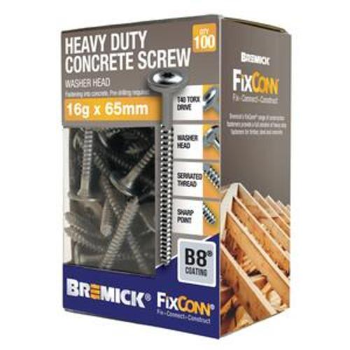 FixConn 16g x 105mm Washer Head Heavy Duty Concrete Screw B8 Coated 100 Pack