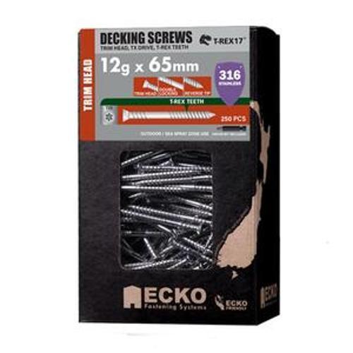 Decking Screws Trim Head T25 Torx Drive 12g 65mm Stainless Steel T316 250 Box