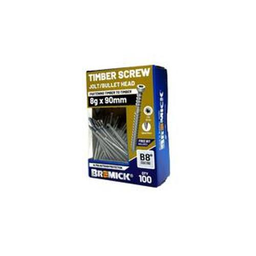 Timber Screw Jolt Bullet Head B8 T15 - Bremick 8G 90mm 100 Box