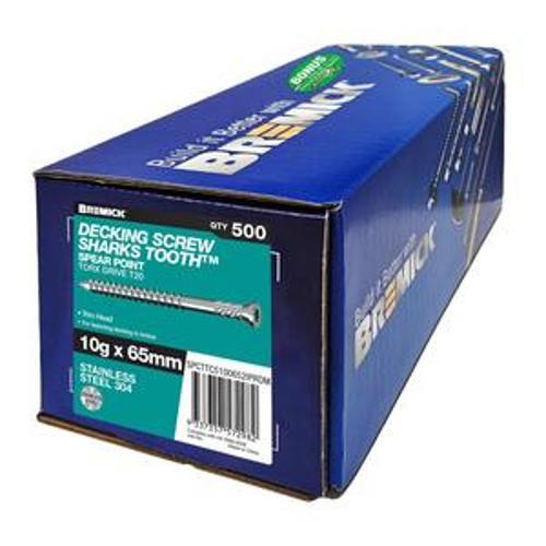 Deck Screw Shark Trim Stainless Steel T304 - Bremick 10g x 65mm 500 Box