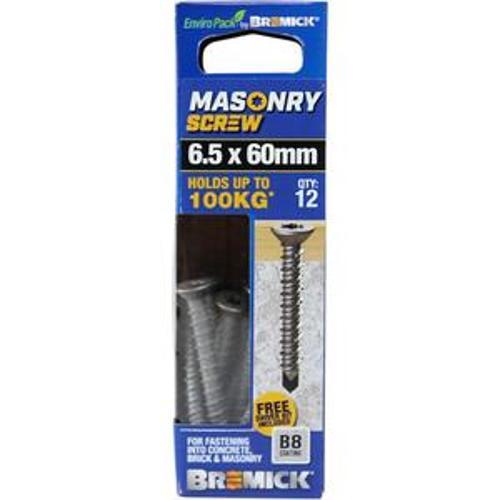 Masonry Screw Countersunk Head B8 T30 6.5 x - Bremick 60mm 12 Box