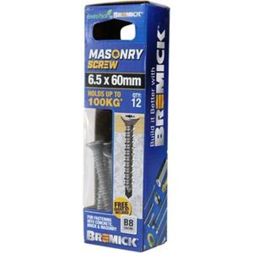 Masonry Screw Countersunk Head B8 T30 6.5 x - Bremick 60mm 12 Box