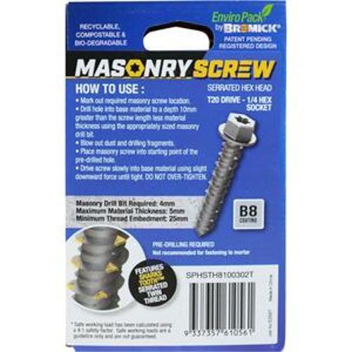 Masonry Screw HEX Head B8 T20 5 x - Bremick 30mm 100 Box