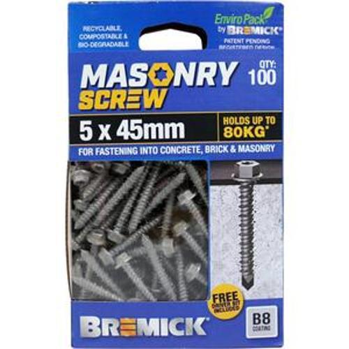 Masonry Screw HEX Head B8 T20 5 x - Bremick 45mm 100 Box