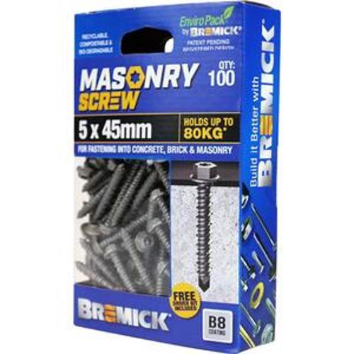 Masonry Screw HEX Head B8 T20 5 x - Bremick 45mm 100 Box