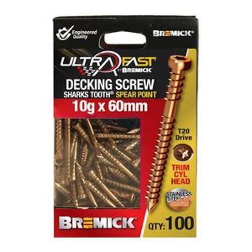 UltraFast Decking Screw T304 Trim Cylinder Head 10G 60mm Bronze 100 Pack