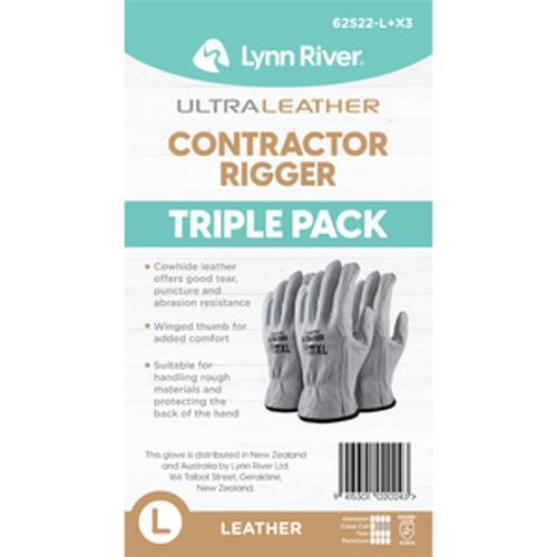 UltraLeather Contactor Rigger Leather Work Gloves 3 Pack Small - Lynn River