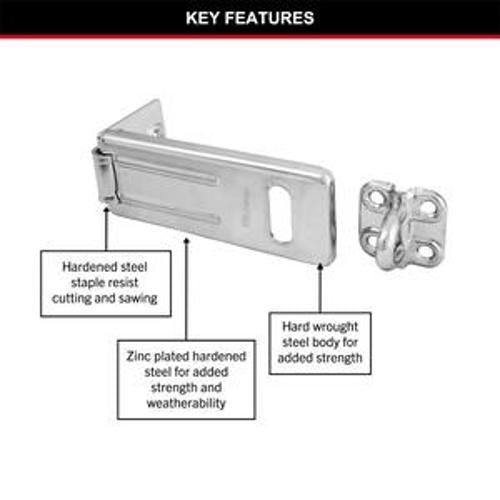 Hasp & Staple with Locking Eye Hard Wrought Steel Zinc Plated - Master Lock 89mm
