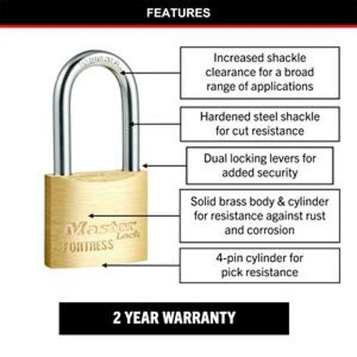 Fortress Keyed Padlock Solid Brass Long - Master Lock 40mm