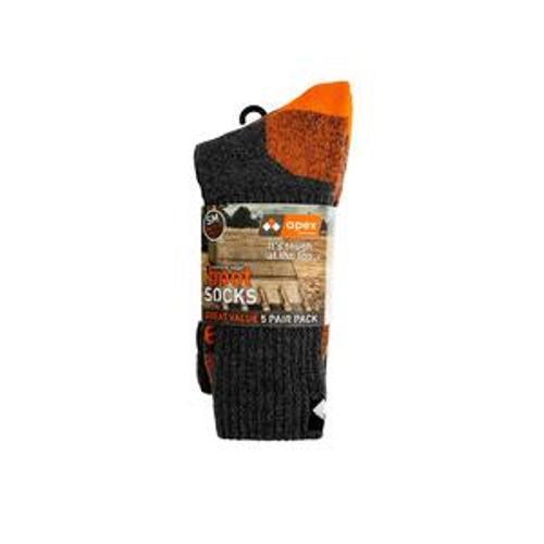 Boot Socks 5 Pair Pack Grey/Orange Black/Orange Small Mens 3-7 Women UK 5-9