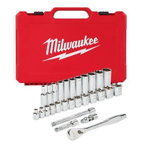 Ratchet And Socket Set 3/8 Inch Drive 28 Piece - SAE 48229408 - Milwaukee