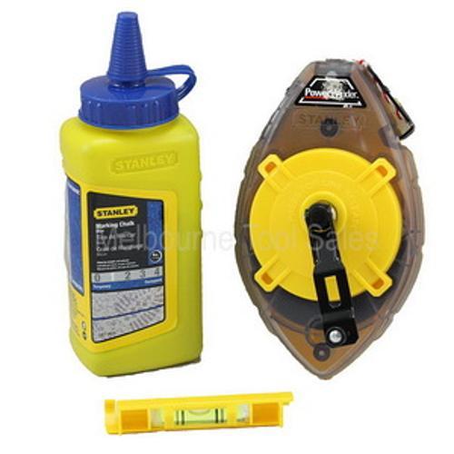 POWERWINDER Chalk Reel With Blue Chalk and Line Level - Stanley