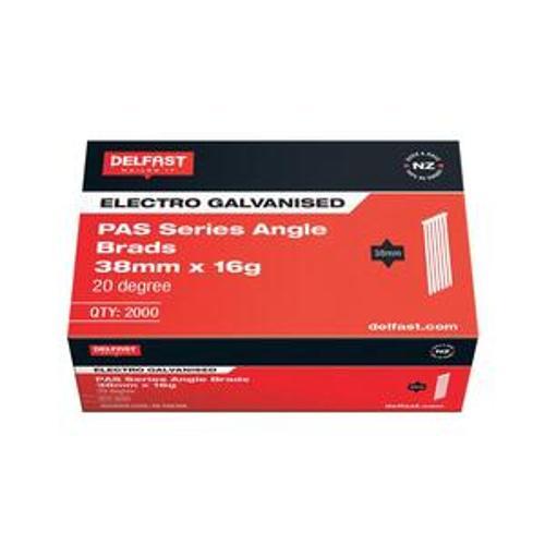 Gasless Angle Brad 38mm 16 Gauge Galvanised 2000 Box FB-PAS38A - Delfast