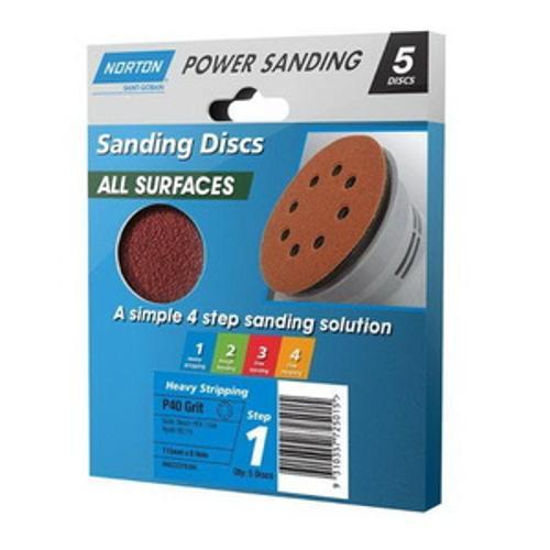 115mm x 8H P40 Speedgrip All Surface Sanding Disc 5 pack - NORTON