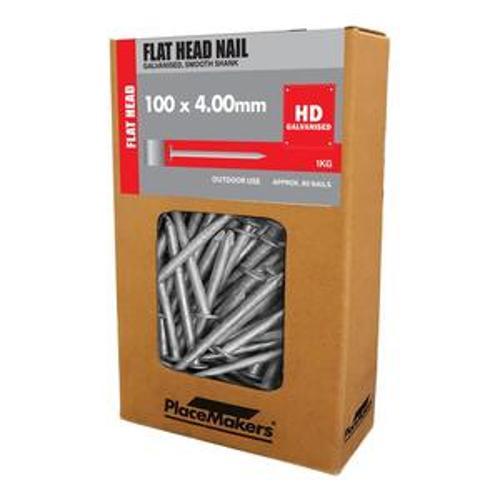 Nail Galvanised Flat Head Smooth 100 x - PlaceMakers 4.00mm 1kg